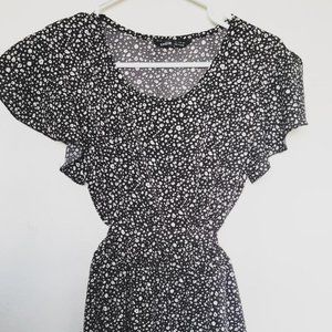 floral black belted dress